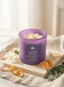 SoyViento świeca sojowa zapach ciepły wiatr w grubym pastelowym fioletowym matowym szkle 190 g