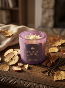 SoyViento świeca sojowa zapach pieczone jabłko w grubym pastelowym fioletowym matowym szkle 190 g
