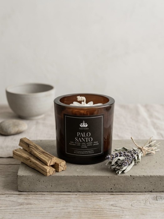 SoyViento świeca sojowa zapach palo santo w grubym brązowym błyszczącym szkle 190 g