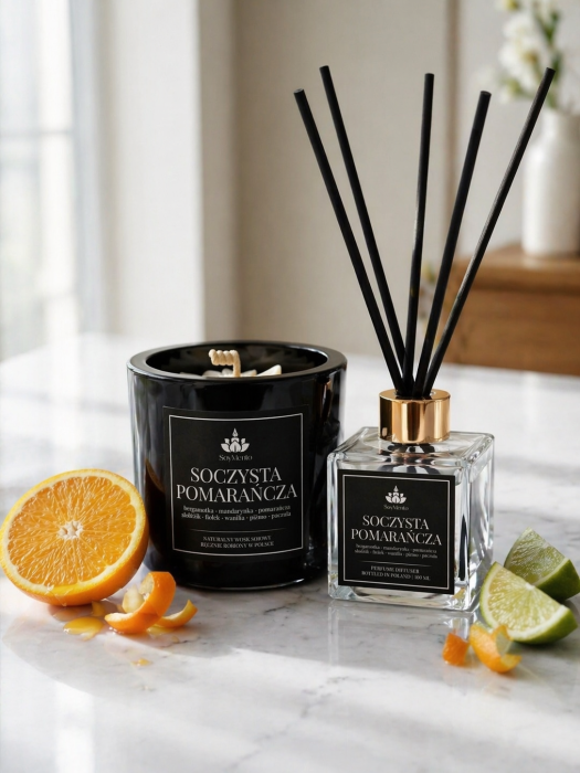 SoyViento Zestaw Świeca Sojowa 190 g + Dyfuzor Pomarańcza 100 ml