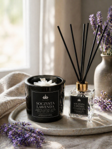 SoyViento zestaw soczysta lawenda świeca sojowa 190 g + dyfuzor 100 ml