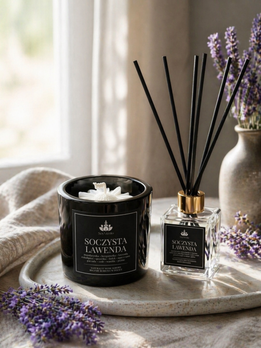 SoyViento zestaw soczysta lawenda świeca sojowa 190 g + dyfuzor 100 ml