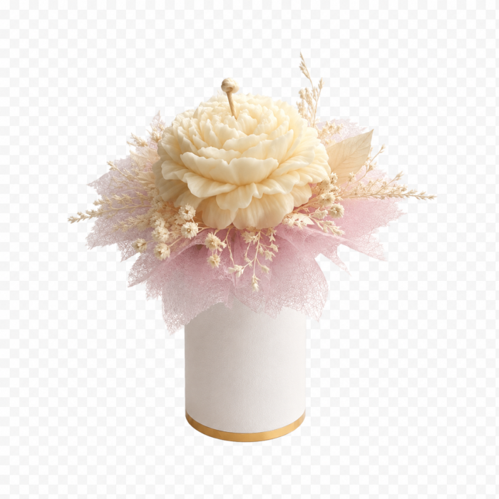 Flowerbox box kwiatów z wosku sojowego 6 cm biało różowy