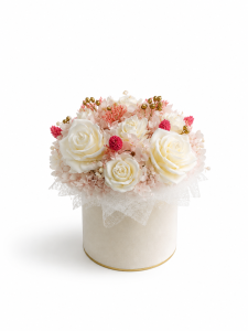 Premium Flowerbox box kwiatów z wosku sojowego beżowo - różowy - M - welurowy box