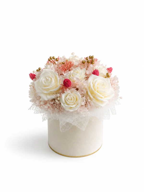 Premium Flowerbox box kwiatów z wosku sojowego beżowo - różowy - M - welurowy box